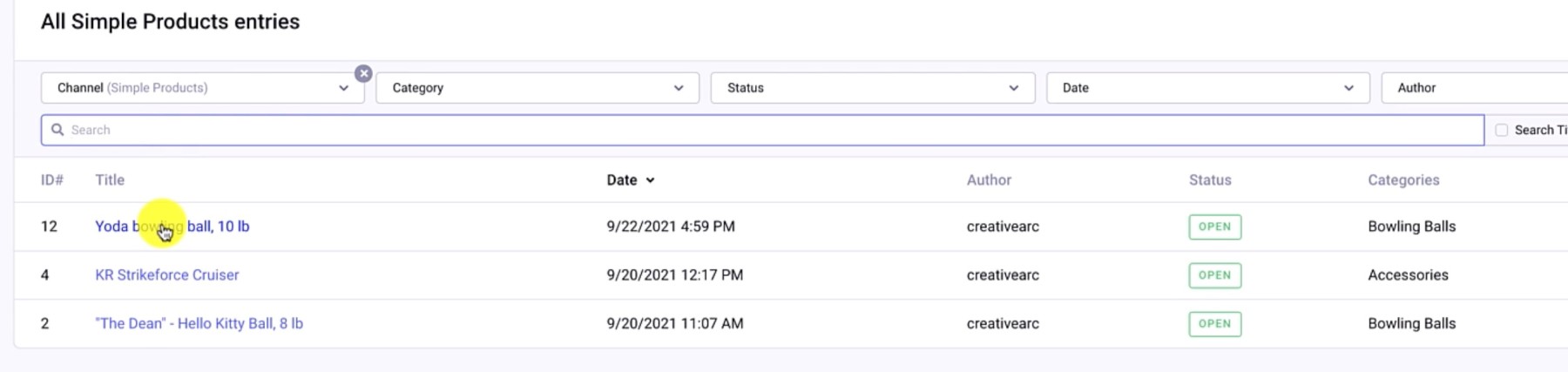 Simple Product Entry List