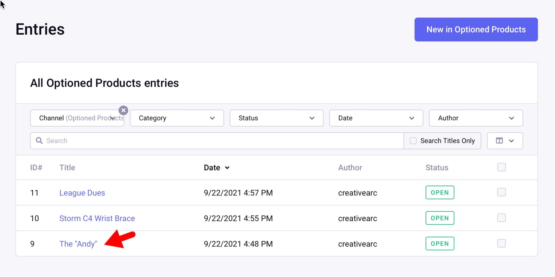 Optioned Product Channel Assignments