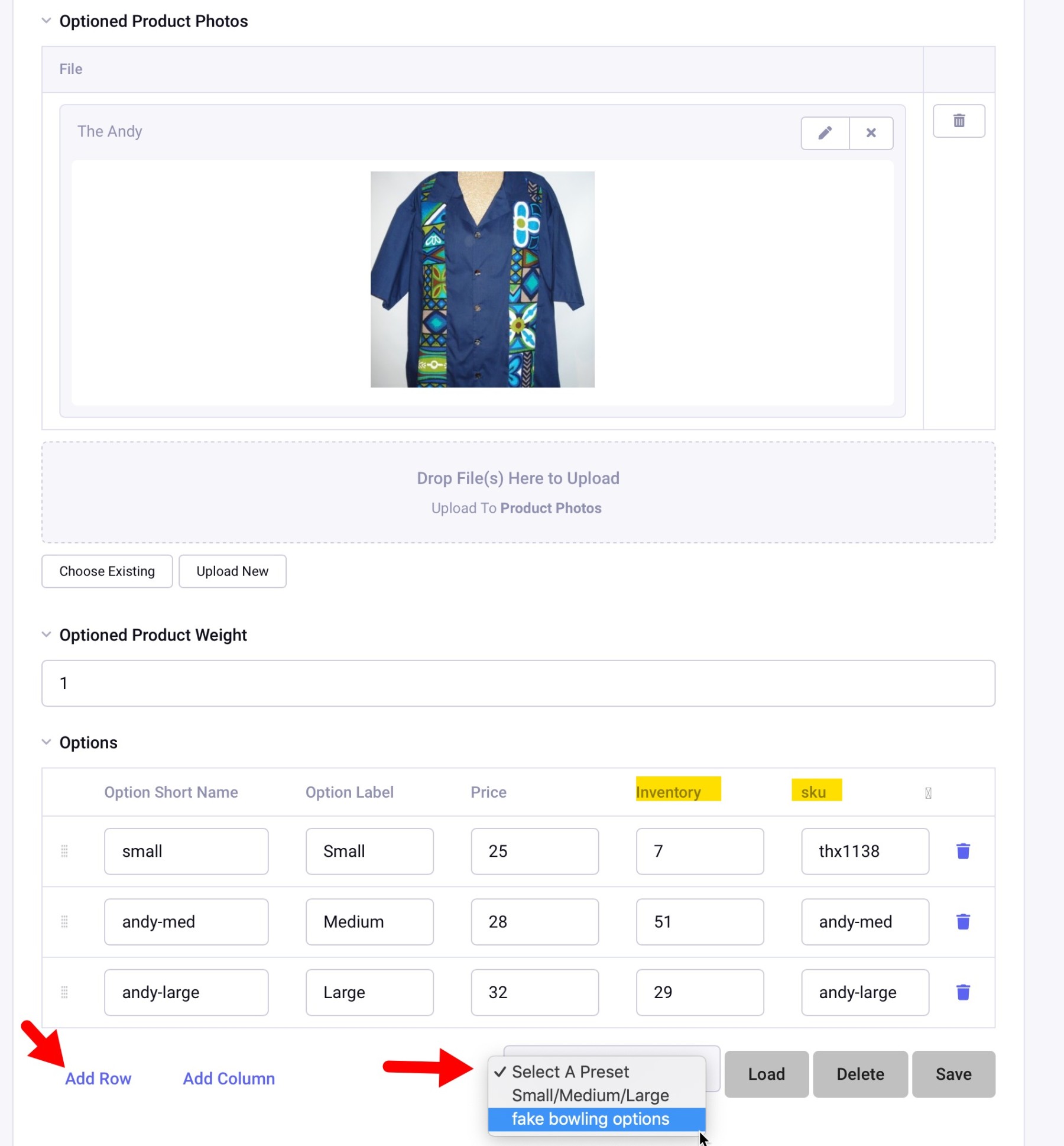 Optioned Product Entry