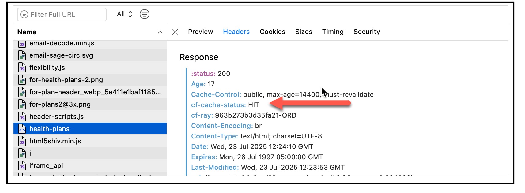 test cache status