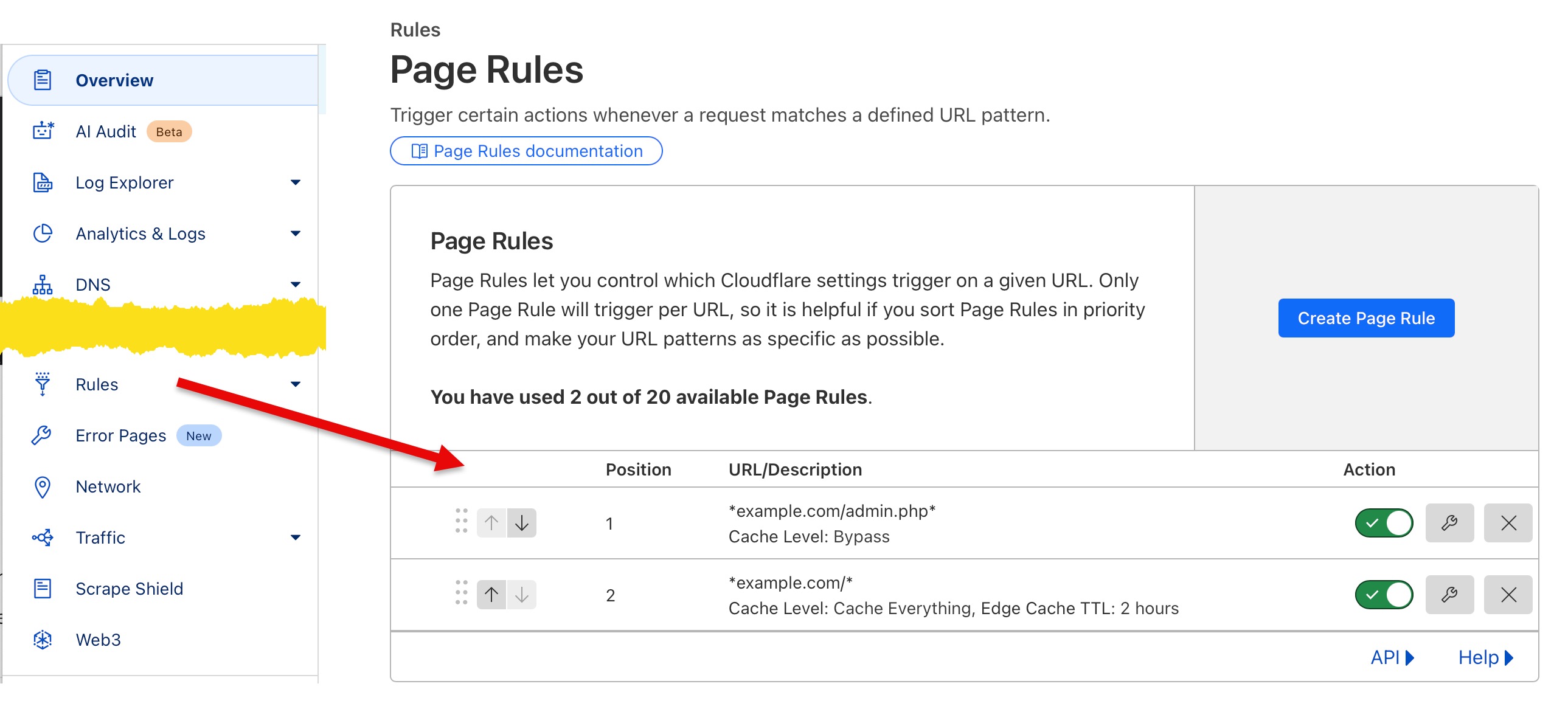 configure page rules